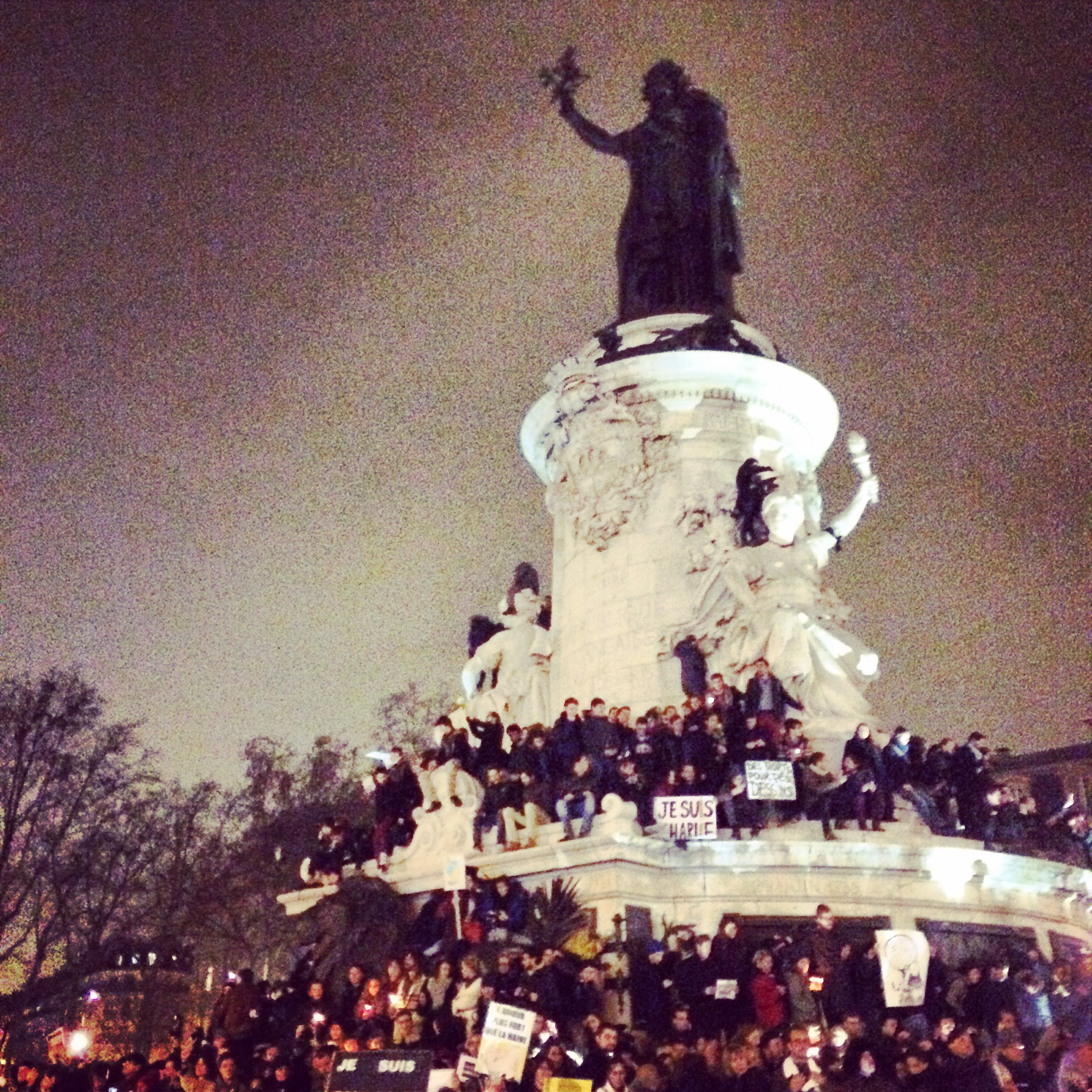 The spontaneous gathering Place de la Republique on January 7, 2015, after the attack aimed at the HQ of the weekly Charlie Hebdo.