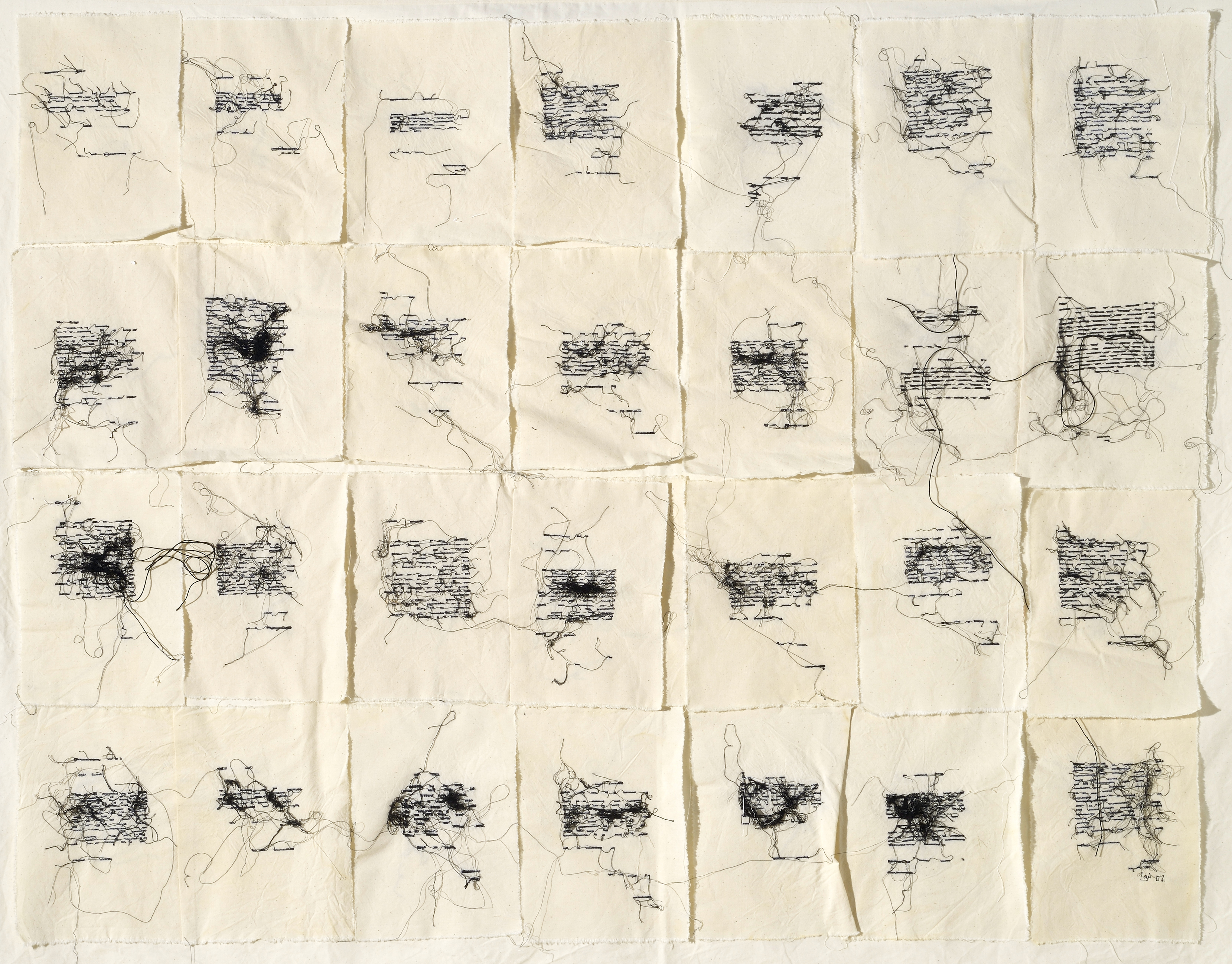 Maria Lai, Lenzuolo, 2007, filo su tela, cm 103x150 Maria Lai, Lenzuolo, 2007, filo su tela, cm 103x150