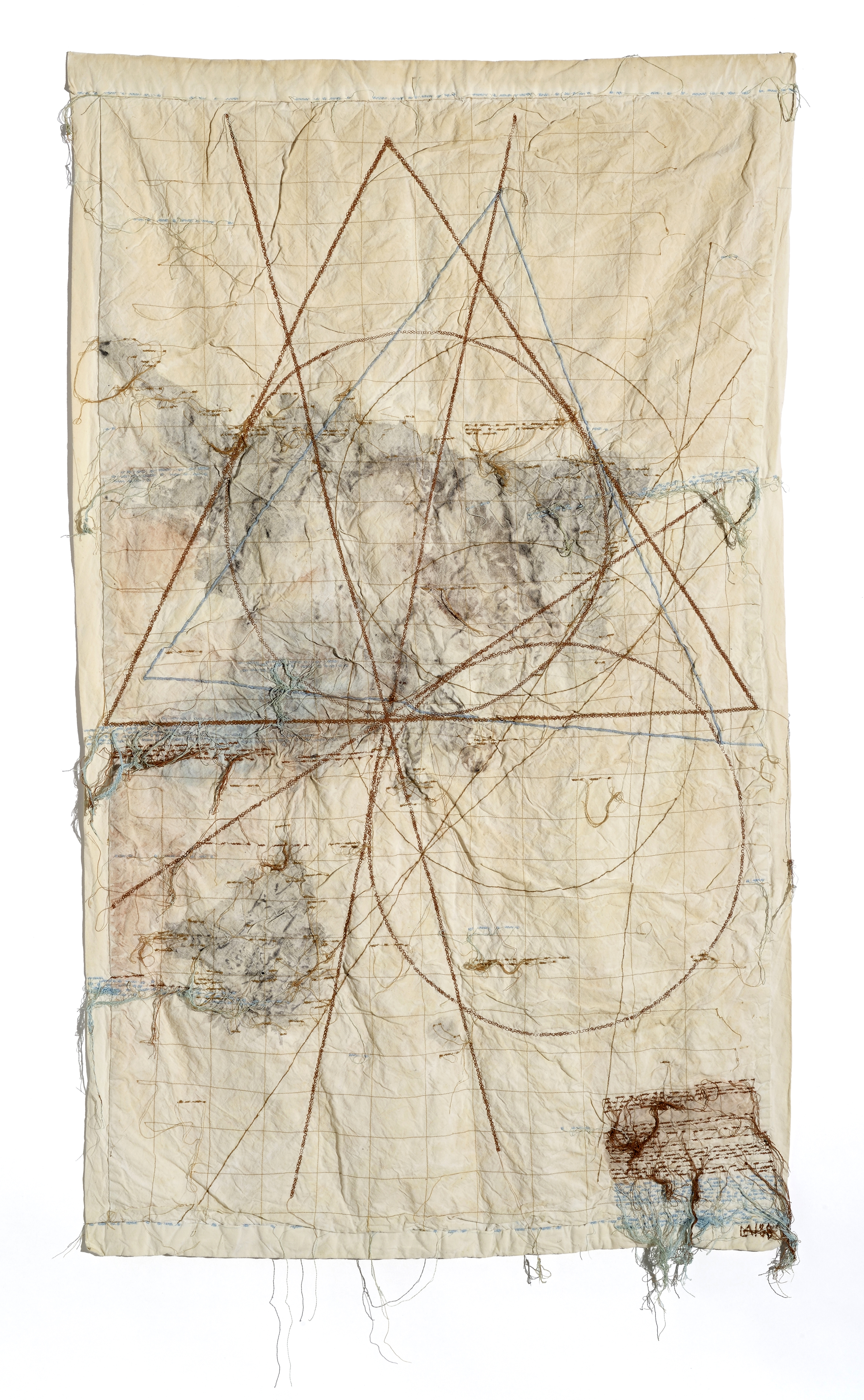 Maria Lai, La leggenda del sardus pater, 1990, filo e ricamo su tessuto, cm 36x30 Maria Lai, La leggenda del sardus pater, 1990, filo e ricamo su tessuto, cm 36x30