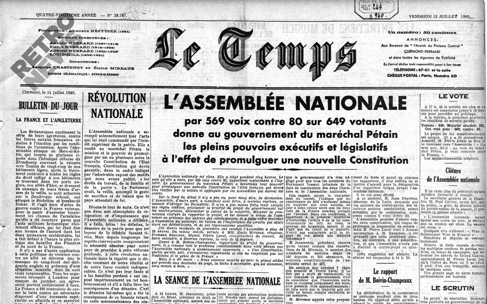 Le Temps, 12 juillet 1940