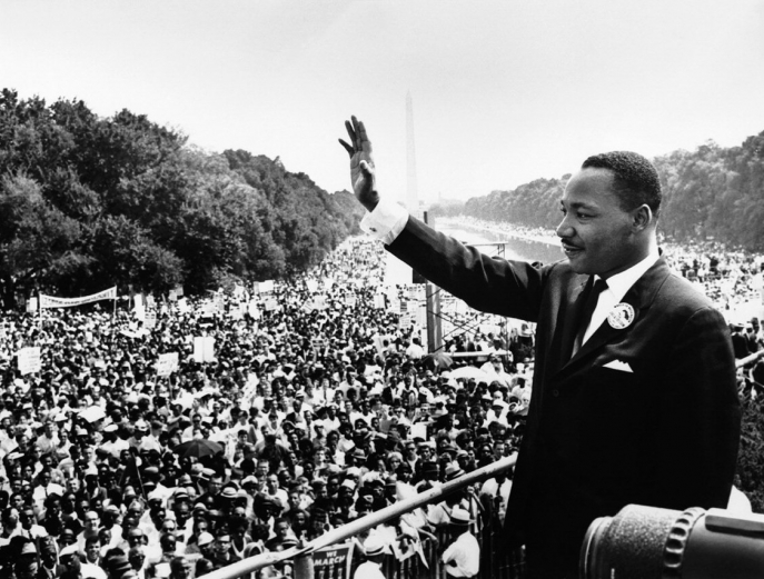 Martin Luther King devant le Mémorial de Lincoln à Washington, le 28 août 1963.