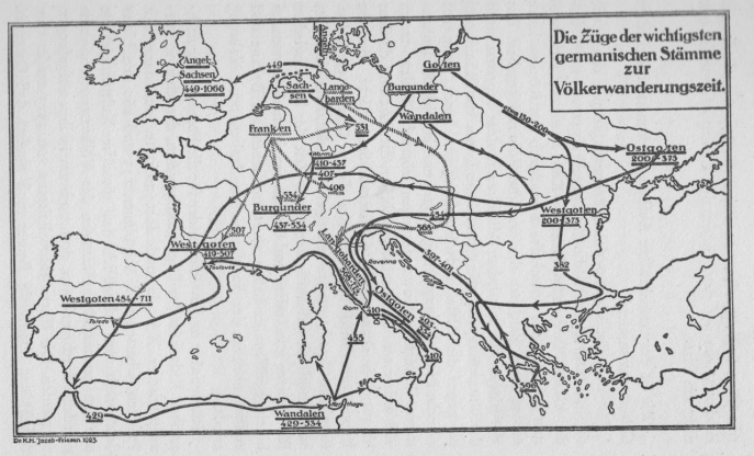 Jacob-Friesen, « Les chemins des principales races germaniques durant la migration des peuples », 1923. Jacob-Friesen, « Les chemins des principales races germaniques durant la migration des peuples », 1923.