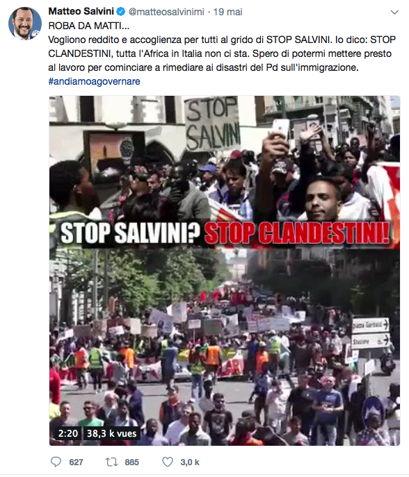 capture d'écran du compte twitter de Matteo Salvini