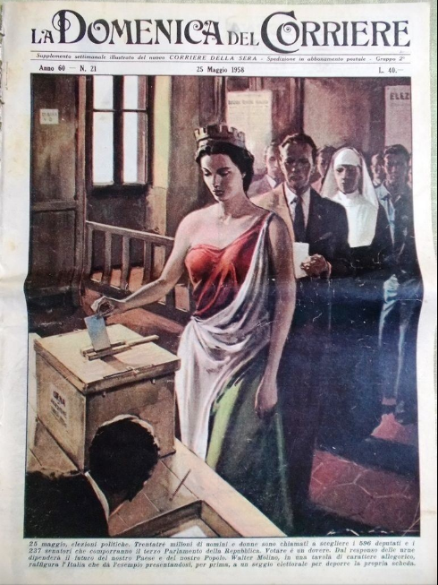 Domenica del Corriere, élections du parlement et du sénat du 25 mai 1958.