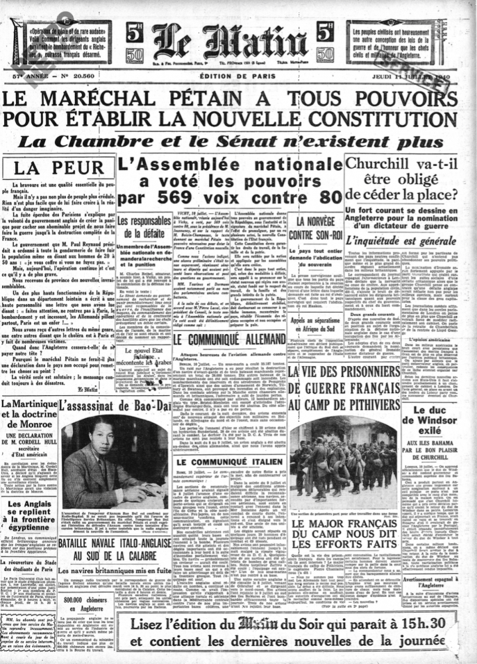 Le Matin, édition du 11 juillet 1940