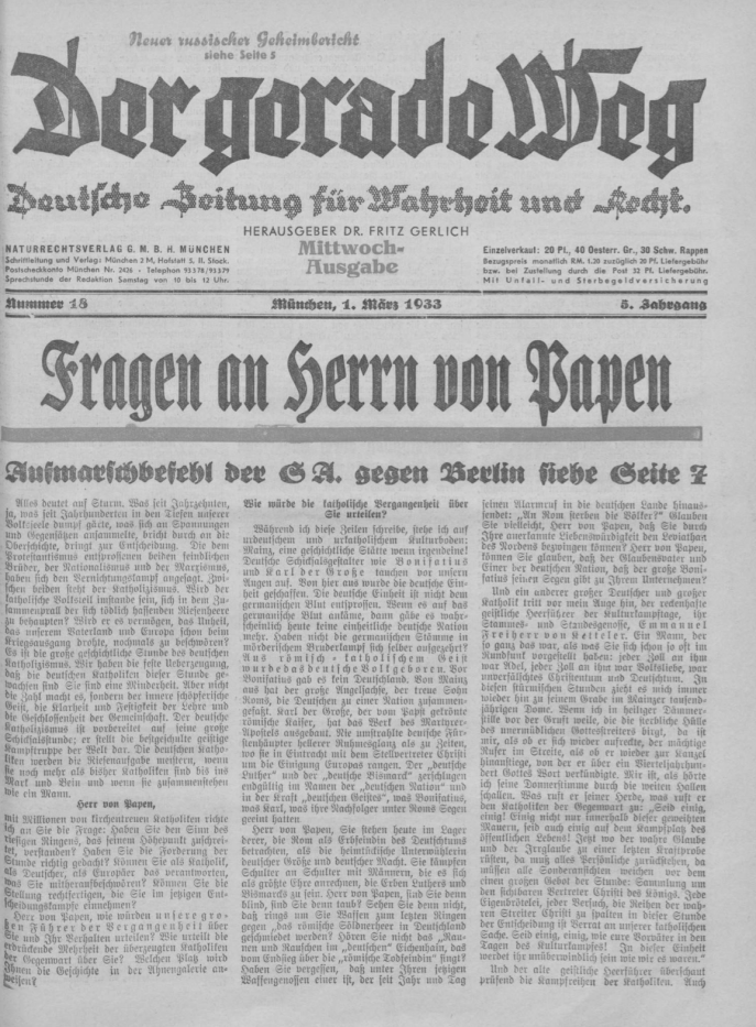 Der gerade Weg (Le droit chemin) : édition du 1er mars 1933 Der gerade Weg (Le droit chemin) : édition du 1er mars 1933