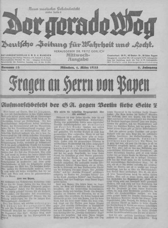 Der gerade Weg (Le droit chemin) : édition du 1er mars 1933