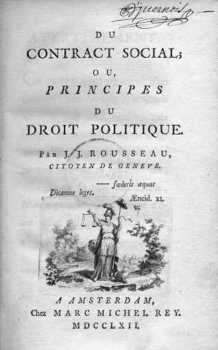 Exemplaire Du Contrat Social ou Principes du droit politique de Jean-Jacques Rousseau, gravure de Charles Ange Boily d'après le dessin de Benjamin Samuel Bolomey.