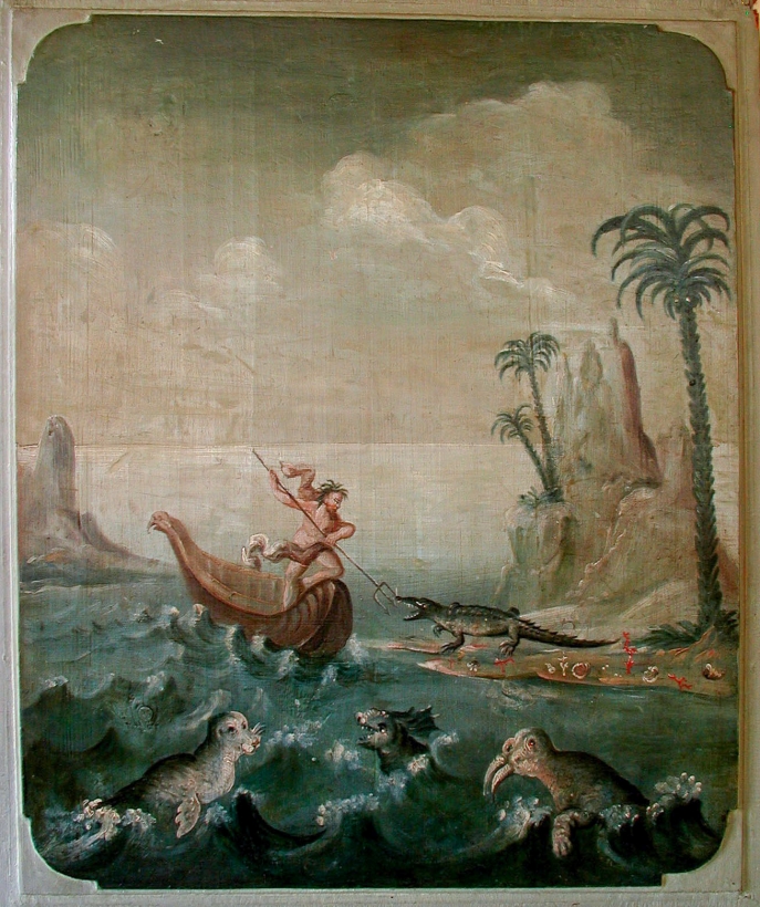 The paintings decorating two doors in the "Old Pharmacy" in Calw, in their original arrangement. Here Fig. 2b: the sea: regnum animale, 71*58cm The paintings decorating two doors in the "Old Pharmacy" in Calw, in their original arrangement. Here Fig. 2b: the sea: regnum animale, 71*58cm