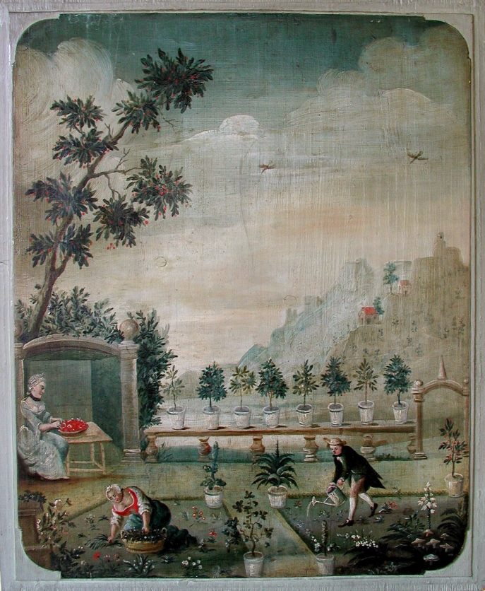 The paintings decorating two doors in the "Old Pharmacy" in Calw, in their original arrangement. Here Fig. 2a, The Pharmacist's garden: regnum vegetable, 70*58cm The paintings decorating two doors in the "Old Pharmacy" in Calw, in their original arrangement. Here Fig. 2a, The Pharmacist's garden: regnum vegetable, 70*58cm