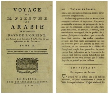Voyage de M. Niebuhr en Arabie et en autres pays d’Orient, avec l’extrait de la description de l’Arabie & des observations de Mr. Forskal, t. II, Librairies associées, 1780.