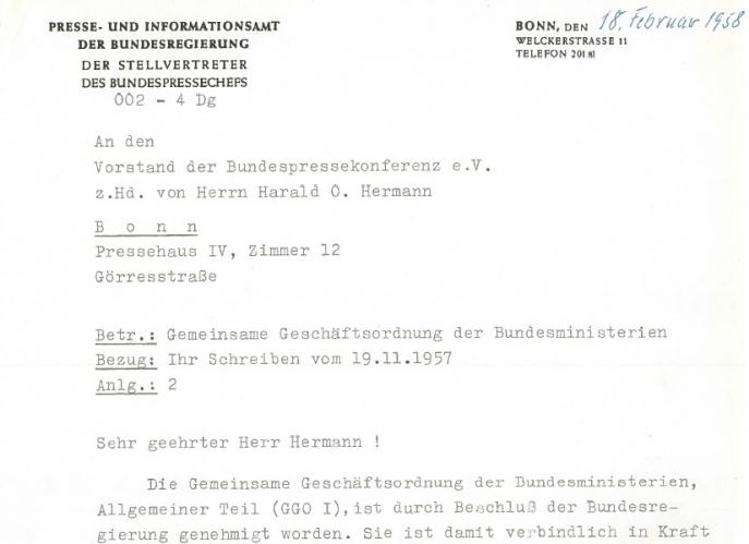 Note du Bundespresseamt, 1958 Note du Bundespresseamt, 1958