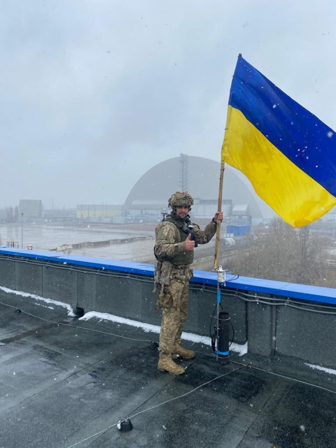 Photo d’un soldat ukrainien à Prypiat, 3 avril 2022