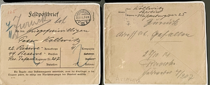 cartes postales envoyées à Peter notées Gefallen, tombé, et züruck, retour à l’envoyeur.