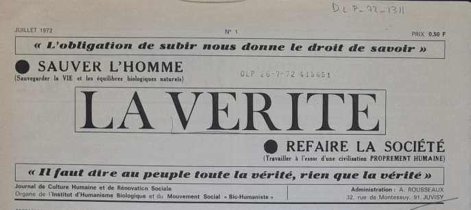 Manchette du premier numéro de La Vérité (juillet 1972). BnF Manchette du premier numéro de La Vérité (juillet 1972). BnF