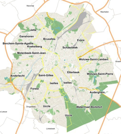 Carte des 19 communes formant la Région de Bruxelles-Capitale (2024). © Datastore.brussels, Région de Bruxelles capitale Carte des 19 communes formant la Région de Bruxelles-Capitale (2024). © Datastore.brussels, Région de Bruxelles capitale