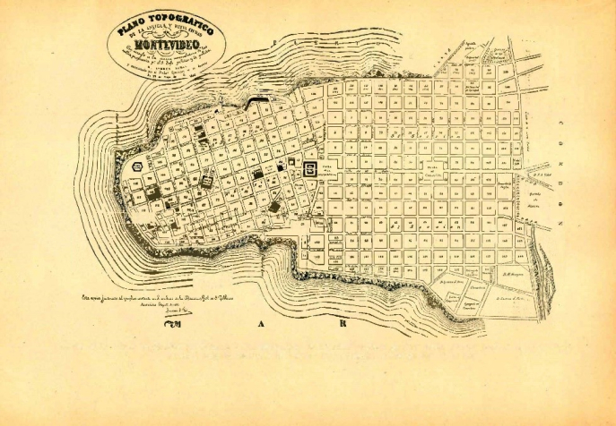 Plano topográfico de la antigua y nueva ciudad de Montevideo, con arreglo a la nueva nomenclatura de las calles propuesta por el jefe político y de policía D. Andrés Lamas y sancionado por el Poder Ejecutivo por decreto del 22 de mayo de 1843. Dibujado por el litógrafo del Estado, Juan Manuel Besnes Irigoyen Plano topográfico de la antigua y nueva ciudad de Montevideo, con arreglo a la nueva nomenclatura de las calles propuesta por el jefe político y de policía D. Andrés Lamas y sancionado por el Poder Ejecutivo por decreto del 22 de mayo de 1843. Dibujado por el litógrafo del Estado, Juan Manuel Besnes Irigoyen