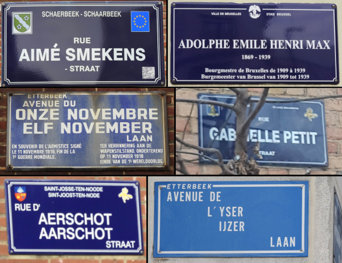 Exemple de plaques évoquant la Première Guerre mondiale, photos 2022-2023. © Chantal Kesteloot Exemple de plaques évoquant la Première Guerre mondiale, photos 2022-2023. © Chantal Kesteloot