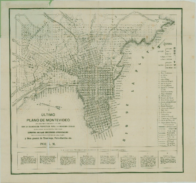 Ultimo plano de Montevideo ampliado según los datos oficiales con la delineación proyectada para la novísima ciudad… (incluye punteo de vía de circunvalación). Mége y Aubriot, 1877. Biblioteca Nacional de Uruguay Ultimo plano de Montevideo ampliado según los datos oficiales con la delineación proyectada para la novísima ciudad… (incluye punteo de vía de circunvalación). Mége y Aubriot, 1877. Biblioteca Nacional de Uruguay