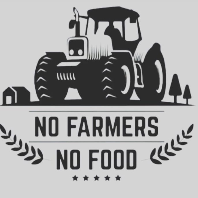 Logo No farmers No Food logo exposant un tracteur avec le slogan "No farmers no food" utilisé par les militants paysans