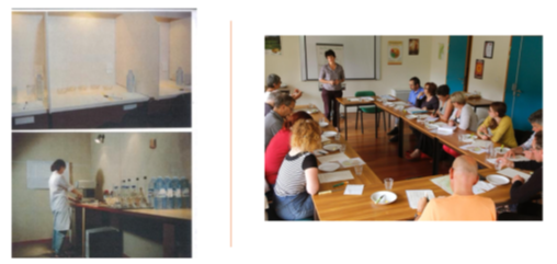 De gauche à droite : photos de cabines de dégustation avec Florence Bérodier, début des années 1990 (© Florence Bérodier) ; le Jury Terroir en 2018 (© Thierry Petit). De gauche à droite : photos de cabines de dégustation avec Florence Bérodier, début des années 1990 (© Florence Bérodier) ; le Jury Terroir en 2018 (© Thierry Petit).