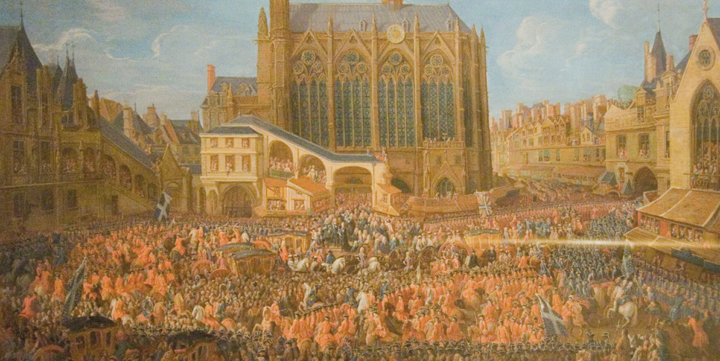 peinture de Pierre Denis Martin Louis XV sortant du lit de justice tenu au parlement le 12 septembre 1715