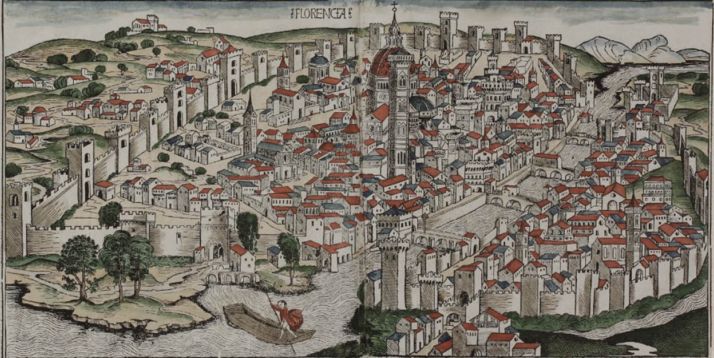 gravure en couleur de Florence au XVe sciècle